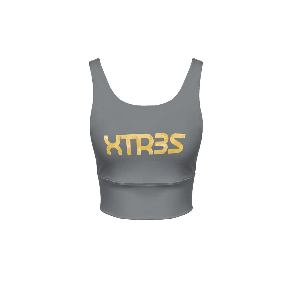 XTR3s Women’s Longline V - Shape - Back Sports Bra - Gray/Yellow - XTR3S